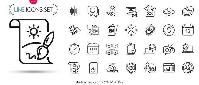 Pack of Video conference, Marketing statistics and Inspect line icons. Include Timer, Work home, Recovery data pictogram icons. Approved, Eye detect, Clipboard signs. Calendar, Payment. Vector