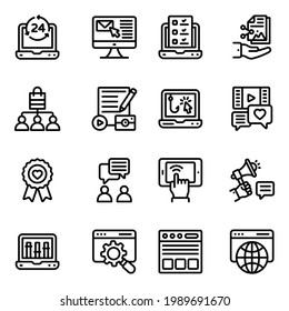 Paquete de contenido de vídeo e iconos lineales del sitio web 