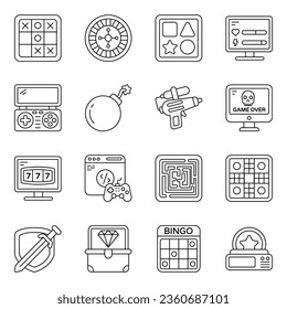Paquete de juegos de video y iconos de la línea de disfrute 