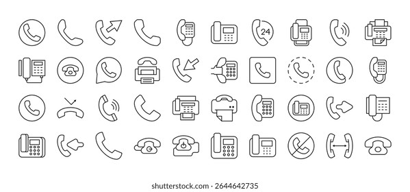 Pacote de ícones de linha relacionados ao telefone vintage. Outline Signs para Gráficos e Web Design, Apps, Anúncios, Vários Cartões 