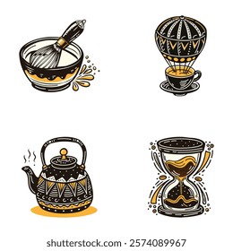 Pack of Vintage Style Coffee Time Icons 

