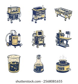 Pack of Vintage Style Hospital Equipment Illustrations

