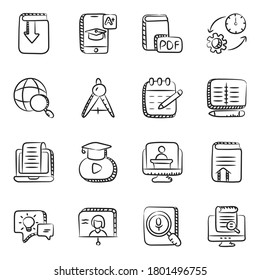 Pack of Virtual Learning Doodle Icons 