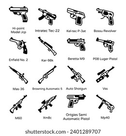 Paquete de armas Iconos de la línea de glifos 

