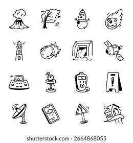 Pack of Weather and Climate Doodle Style Icons 

