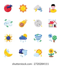 Pack de iconos de estilo plano de Clima y Naturaleza 