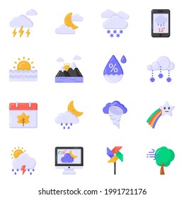 Pack of Weather Overcast Flat Icons 