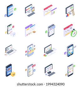 Pack of Web Applications Isometric Icons 