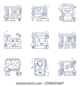 Paket mit linearen Symbolen für Webdesign

