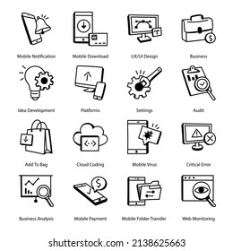 Pack of Web Development Doodle Icons 

