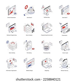 Pack of Web Services Isometric Icons 

