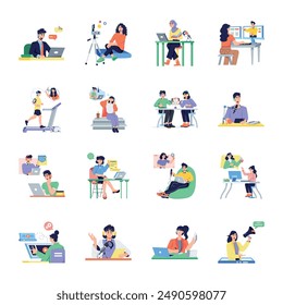 Pack of Webinars and Podcast Shows Flat Illustrations 

