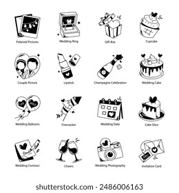 Pack of Wedding Celebration Hand Drawn Icons 

