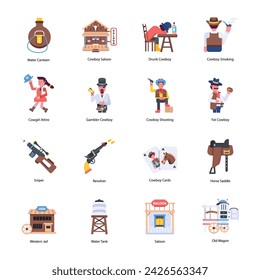 Pack of Western Flat Icons 

