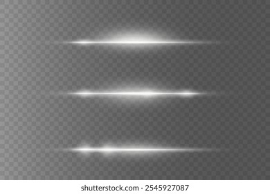 Pack of white horizontal laser beams. Light effect of lines. On a transparent background.