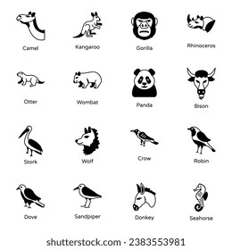 Pack of Wildlife Solid Icons 

