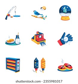 Pack of Winter Activities Flat Icons 

