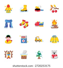 Pack of Winter Season Flat Style Icons