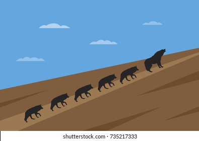 Pack of wolfes. Leadership vector concept.