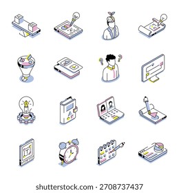 Pack of Work Strategy Isometric Style Icons 