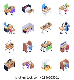 Paquete de iconos isométricos de área de trabajo 

