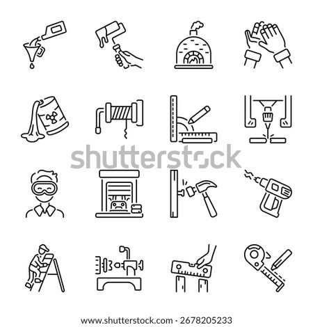 Pack of Workshop Equipment Line Style Icons 
