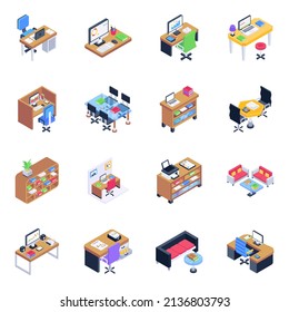 Pack of Workspace Isometric Icons 

