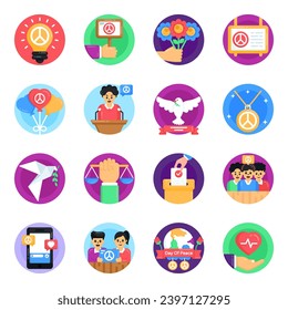 Pack of World Peace Day Flat Rounded Icons 

