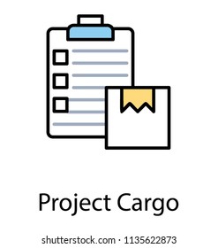 
A package about to be dispatched along with checklist attached in clipboard showing project cargo icon

