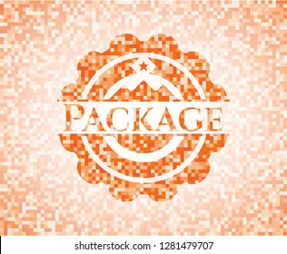 Package abstract orange mosaic emblem with background