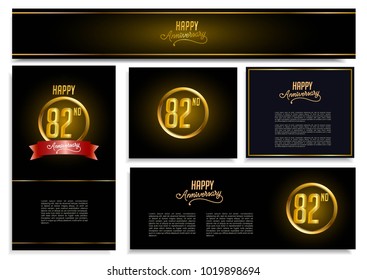 package of anniversary card design template with golden elegant luxury style.