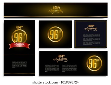 package of anniversary card design template with golden elegant luxury style.