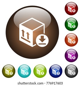 Package arrival white icons on round color glass buttons