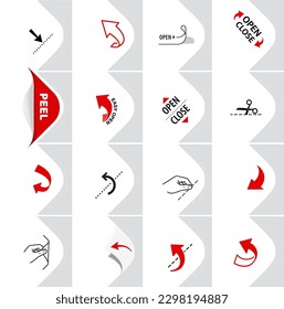 Package arrows icons set. Vector illustration isolated. Set for package, shows the place of opening. EPS10.	