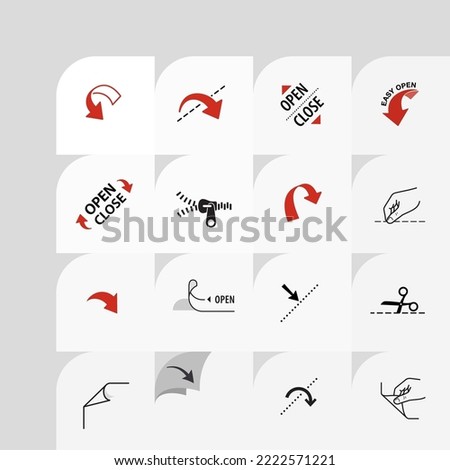 Package arrows icons set. Vector illustration isolated. Set for packs, shows the place of opening. EPS10.	