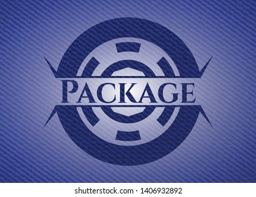Package badge with denim texture. Vector Illustration. Detailed.