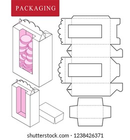 Package for bakery.Vector Illustration of Box.Package Template. Isolated White Retail Mock up.