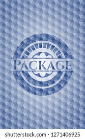 Package blue emblem with geometric pattern.