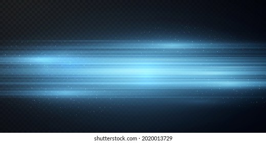 Package with blue horizontal highlights. Laser neon beams, horizontal light blue beams. Beautiful flashes of light. Glowing stripes on a dark background. powder light dust  png.