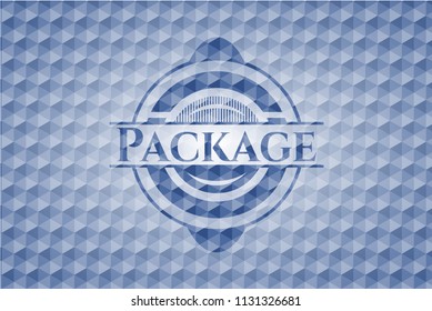 Package blue polygonal emblem.