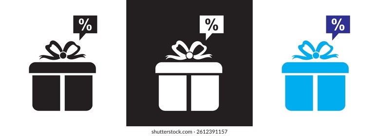 Package with bow and percentage icon. Vector for websites, mobile interfaces, presentations, banner, visual branding etc. Vector illustration. EPS 10