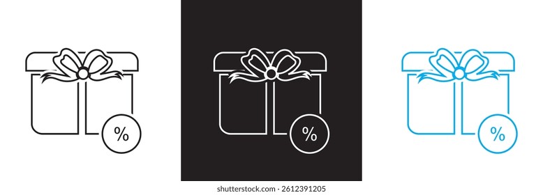 Package with bow and percentage icon. Vector for websites, mobile interfaces, presentations, banner, visual branding etc. Vector illustration. EPS 10