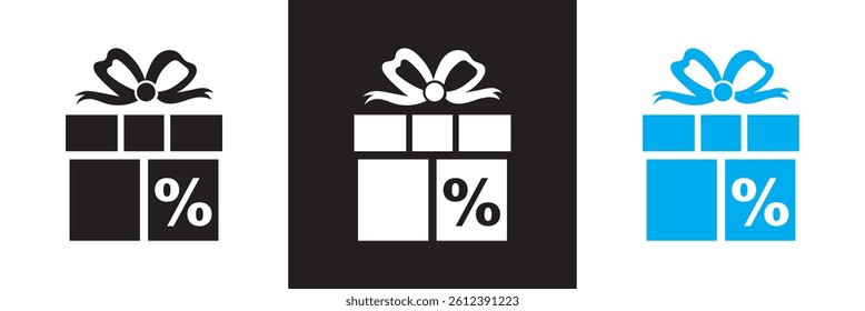 Package with bow and percentage icon. Vector for websites, mobile interfaces, presentations, banner, visual branding etc. Vector illustration. EPS 10