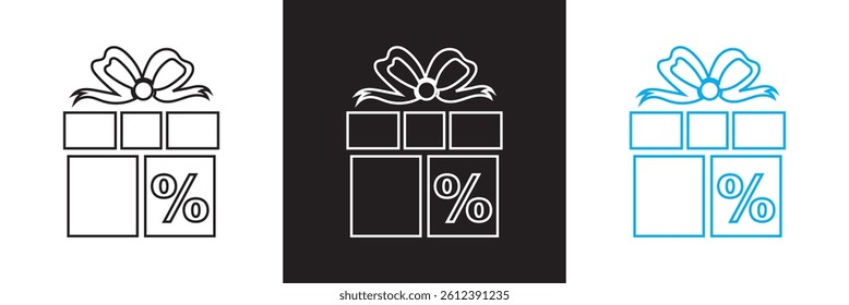 Package with bow and percentage icon. Vector for websites, mobile interfaces, presentations, banner, visual branding etc. Vector illustration. EPS 10