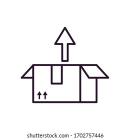 package box with arrow up icon over white background, line style, vector illustration