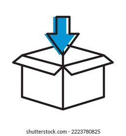 package box and arrow on white background