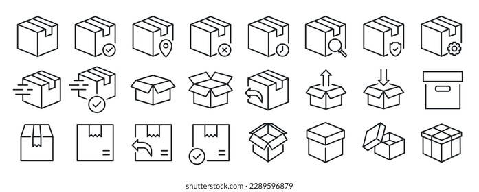 Package, box, cardboard, delivery, parcel thin line icons. For website marketing design, logo, app, template, ui, etc. Vector illustration.