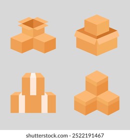 Paquete, caja, cartón, entrega, paquete de iconos de línea delgada. Conjunto de Vector de icono de caja de paquete