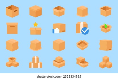 Paquete, caja, cartón, entrega, paquete de iconos de línea delgada. Conjunto de Vector de icono de caja de paquete