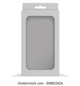 Package box. Cardboard box with a transparent plastic window. Vector Illustration isolated on white background.